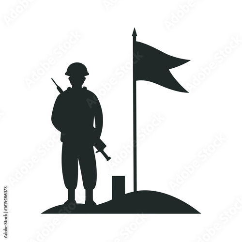 Victorious Soldier And Enemy Banner Silhouette