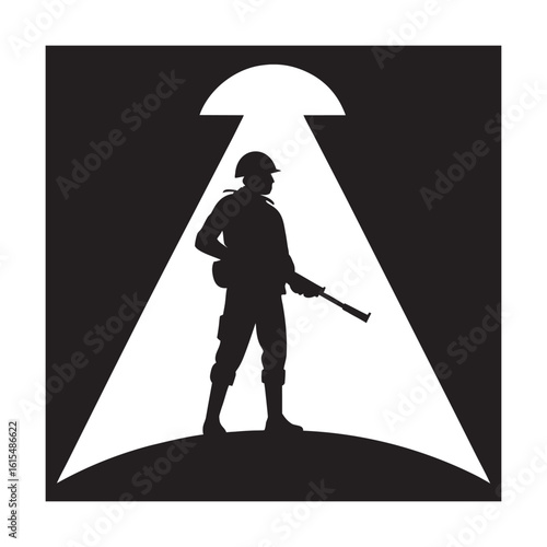 Searchlight On Soldier With Rifle Silhouette