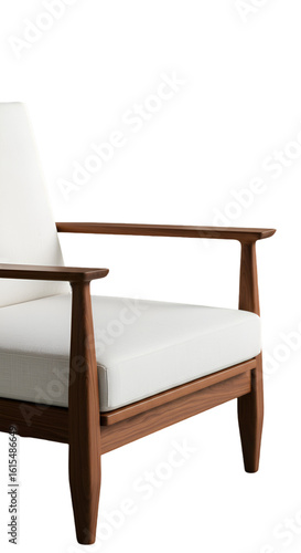 3D Render Of Wooden Chair With White Seat On Isolated Background
