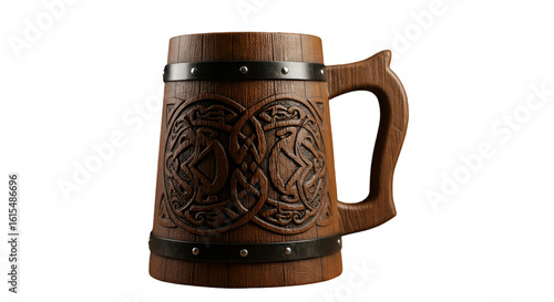 3D Render Of Wooden Mug Isolated On Transparent Black Background