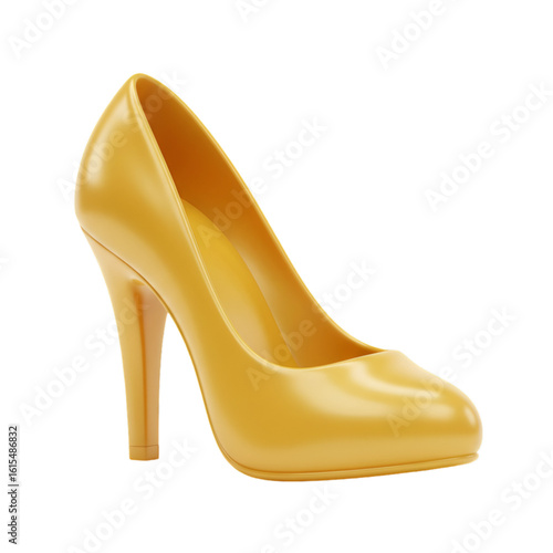 3D Render of Yellow High Heel Shoe Isolated on Transparent Background