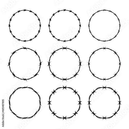 Circle Barbed Wire Frame Vector Illustration
