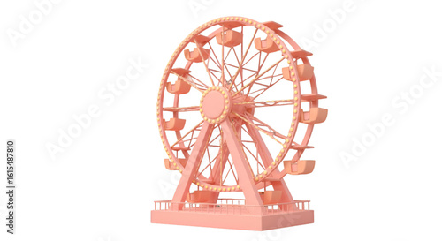 3D Rendered Ferris Wheel In Pastel Pink With Transparent Isolated Background