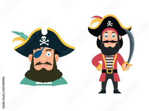 Pirate. Flat vector clipart, illustration with isolated background.
