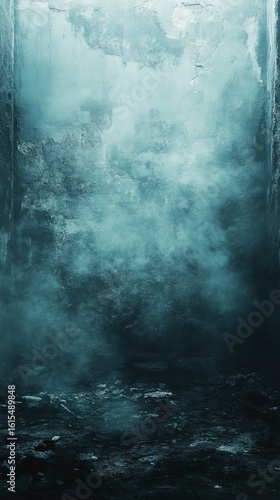 Spooky Grunge Room Interior with Foggy Light and Grunge Wall