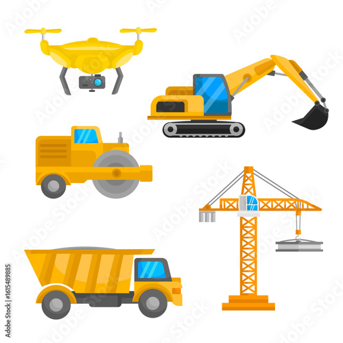 Construction Vehicle Vector Set Collection Illustration
