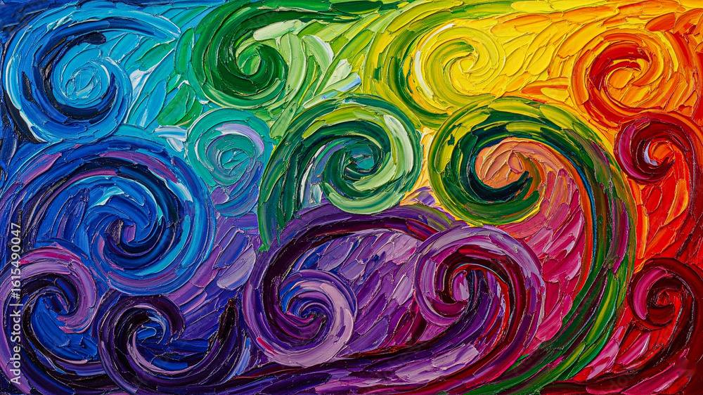 Vibrant Impasto Swirl Abstract Painting: Rainbow Hues, Energetic Mood, Modern Art Vibrant Impasto Swirl Abstract Painting: Rainbow Hues, Energetic Mood, Modern Art