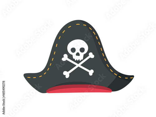 Pirate hat. Flat vector clipart, illustration with isolated background.