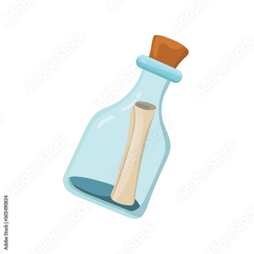Letter in a bottle. Flat vector clipart, illustration with isolated background.