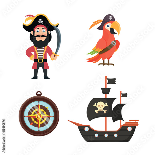Pirate. Flat vector clipart, illustration with isolated background.