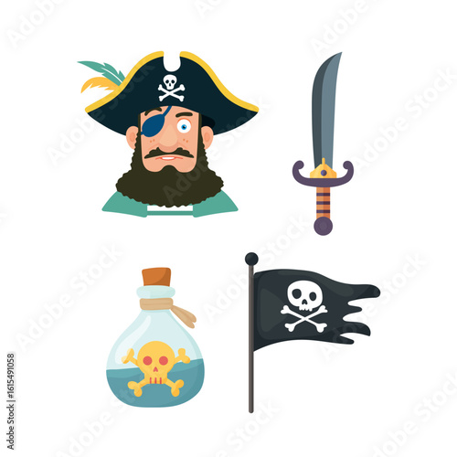 Pirate. Flat vector clipart, illustration with isolated background.