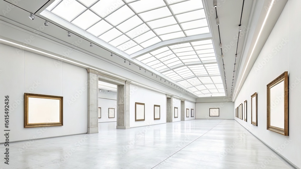 Fototapeta premium Architectural Gallery with Skylights and Depth-Enhancing Frame Placement
