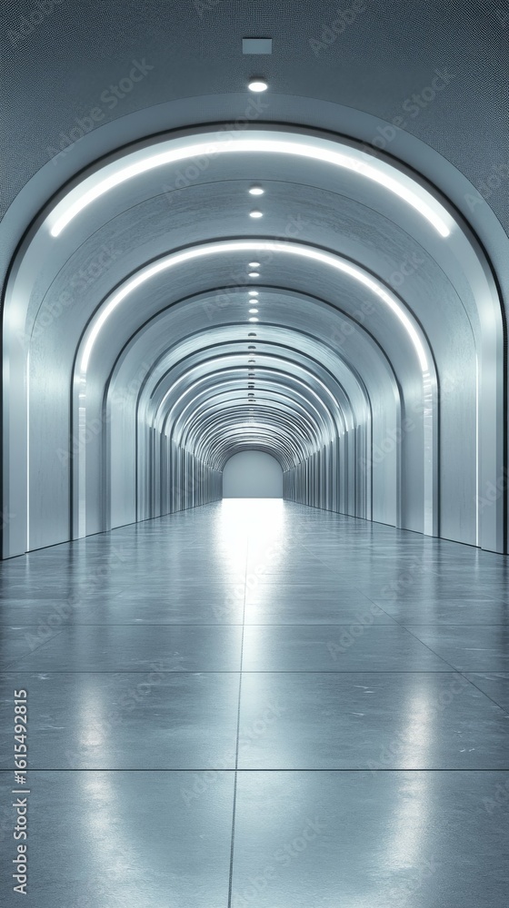 Obraz premium Walking Through Modern Arched Tunnel with Bright Light at End