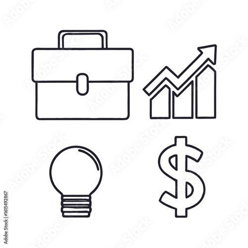 Business icons briefcase growth chart lightbulb dollar sign simple outline vector