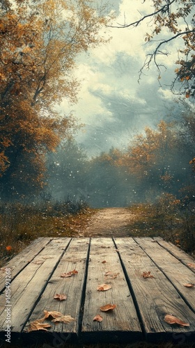 Walking Path Through Autumn Forest View From Wooden Platform