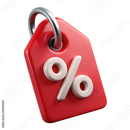 Red discount tag percentage sign sale promotion offer retail shopping symbol price reduction special deal off 3d