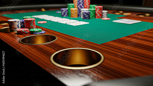 High-stakes Poker Game:  Luxury Casino Table, Chips, and Cards, Dramatic Lighting
