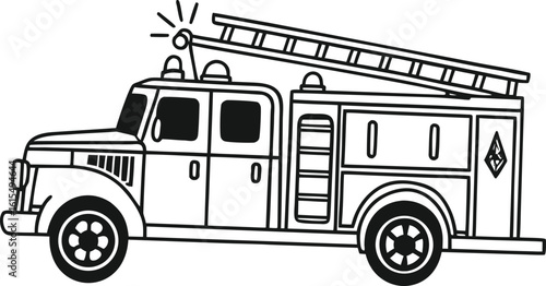 Vector art of a vintage fire truck with a ladder is ready for an emergency response in the town or city