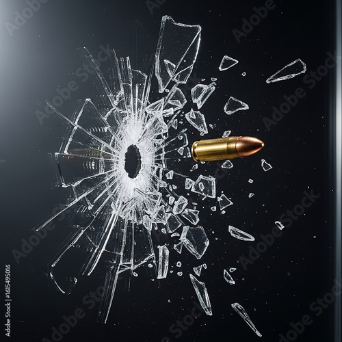 High-Speed Bullet Piercing Through a Shattering Glass Surface