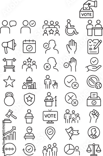 Democracy, elections and politics line icon set