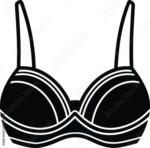 Vector art of a stylish black bra with white accents offers support and a fashionable silhouette for women
