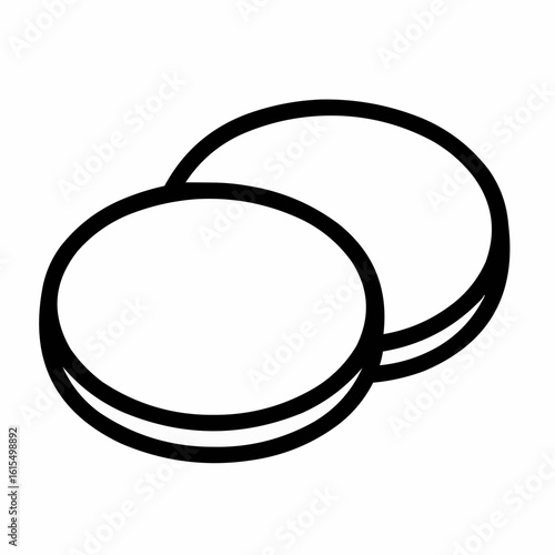 Cotton Pads. Stack of two round pads with a subtle edge line. Minimalist skincare essential