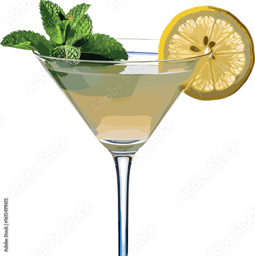 Watercolor illustration of a classic martini cocktail. Cocktail drink watercolor illustration on transparent background.