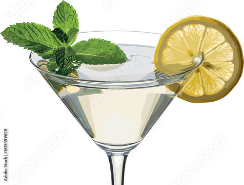 Watercolor illustration of a classic martini cocktail. Cocktail drink watercolor illustration on transparent background.