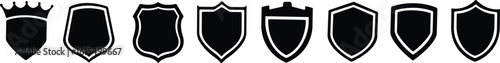 protect shield icon set.Military, Ornate, Armour, Emblem, Protection, Security, Guard.Shield badge quality symbol isolated on transparent background. Design elements for safety and protection.
