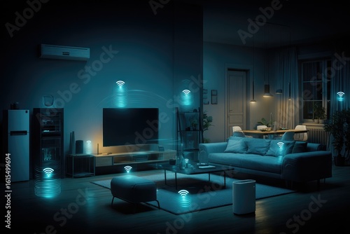 Smart home interior at night