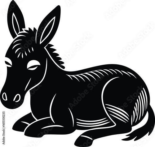 Vector art of a charming donkey rests peacefully in a simple yet elegant black and white vector design