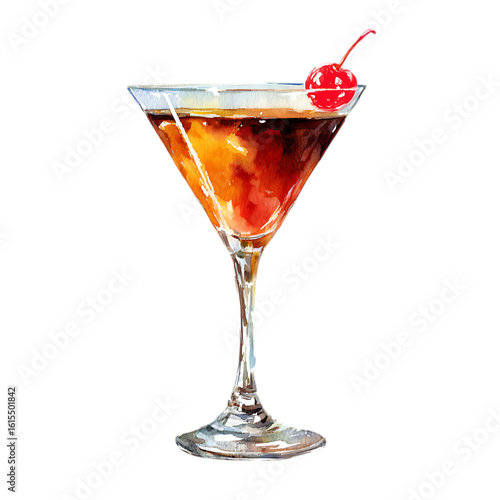 Wallpaper Mural Illustration of a vibrant cocktail garnished with a bright red cherry in a classic martini glass isolated on transparent background Torontodigital.ca