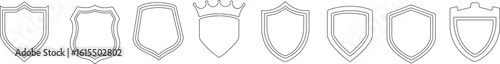 protect shield icon set.Military, Ornate, Armour, Emblem, Protection, Security, Guard.Shield badge quality symbol isolated on transparent background. Design elements for safety and protection.