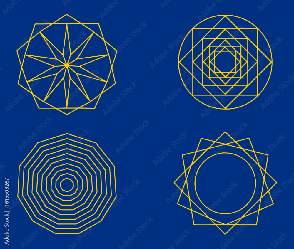 Fototapeta premium geometric line art collection, star, mandala, triangle, circle, square, template, decoration, vector, eps