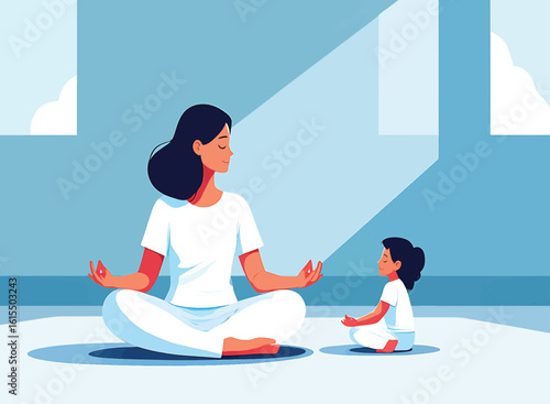 Vector illustration of a women's fitness class training in a modern gym.