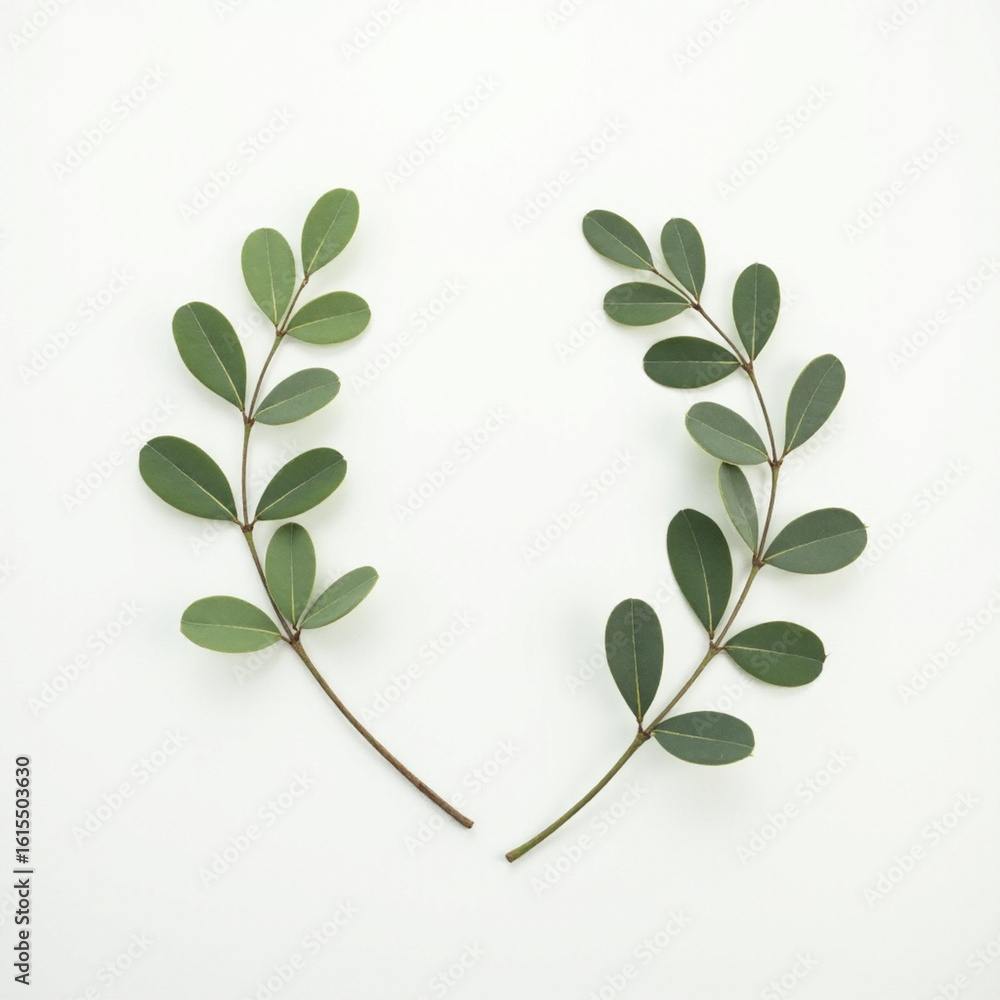 Obraz premium Minimal Green Leaves on White Background