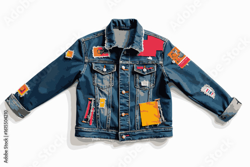 A blue winter jacket paired with blue jeans, isolated on a clean background