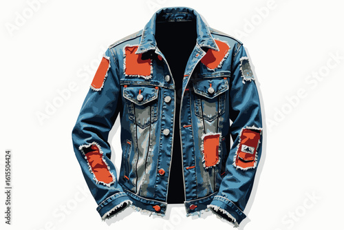 A blue winter jacket paired with blue jeans, isolated on a clean background