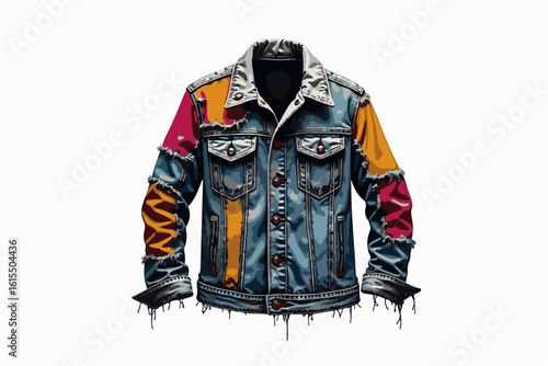 A blue winter jacket paired with blue jeans, isolated on a clean background