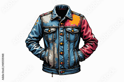 A blue winter jacket paired with blue jeans, isolated on a clean background