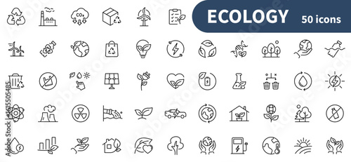 Ecology and Green Initiatives - 50 vector editable stroke icons.