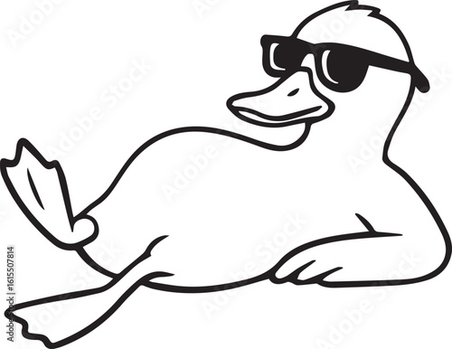 cartoon illustration of a relaxing duck