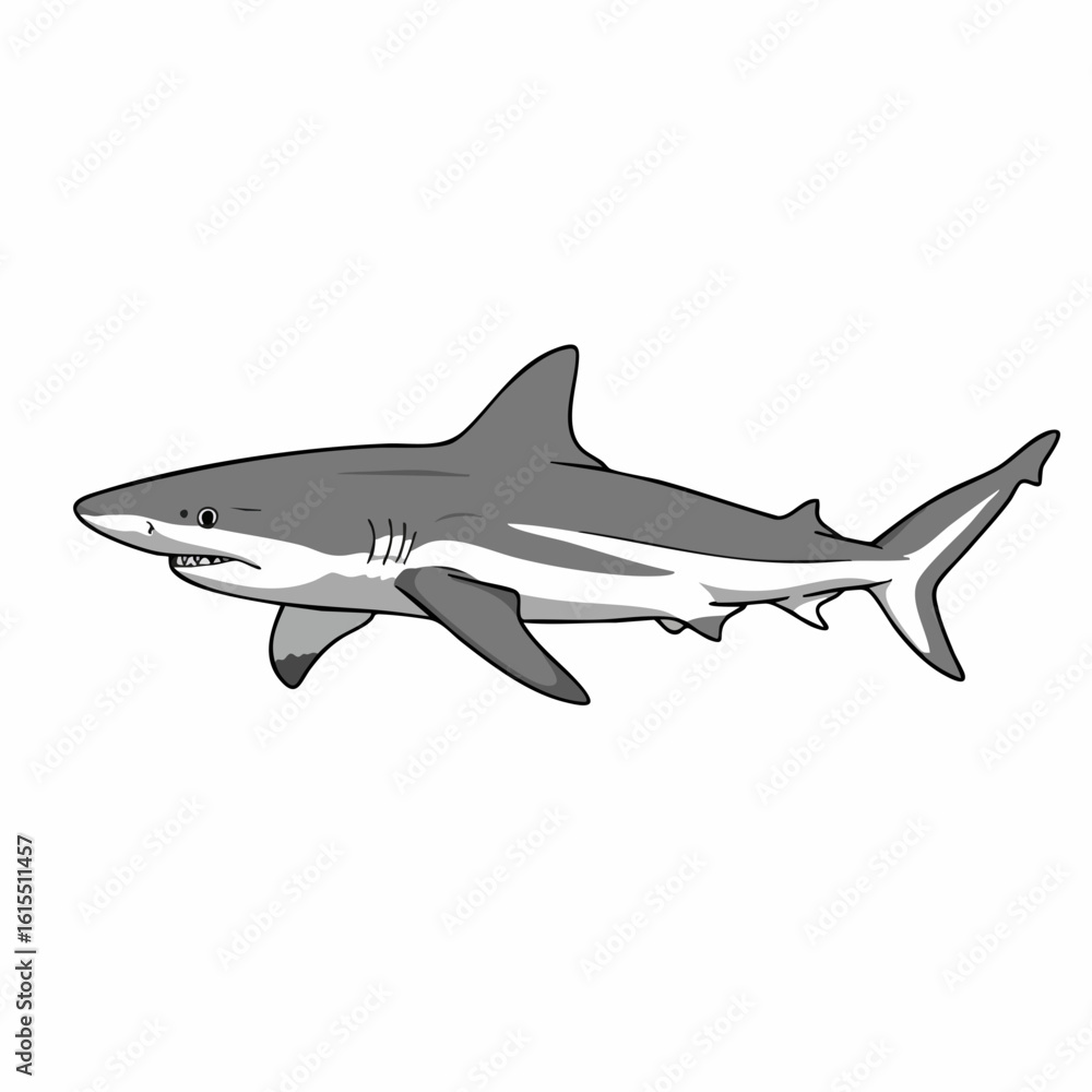 Fototapeta premium Cartoon Illustration of a Great White Shark Swimming Gracefully.
