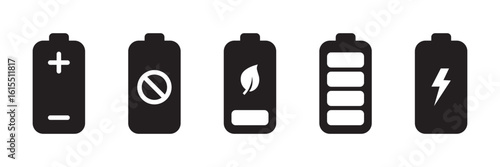 Battery Status and Charging Vector Icons Set . Energy Status Icons Battery Full Charge and Low Charge . eps 10 