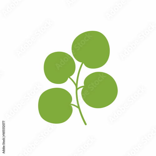 Simple, Flattened Illustration of a Plant Branch with Round Leaves