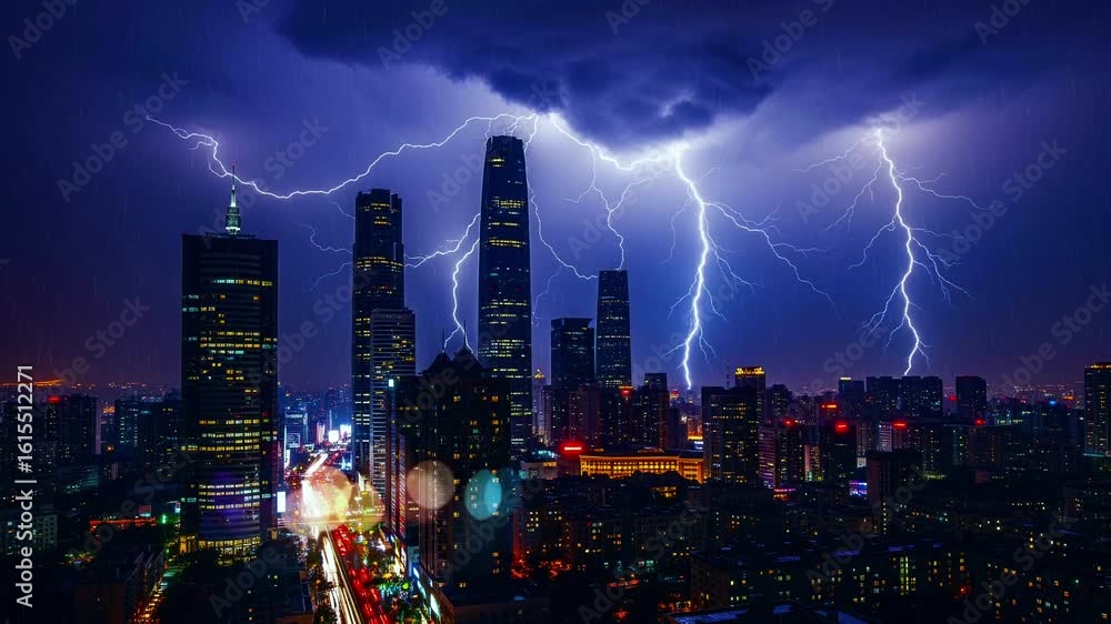 custom made wallpaper toronto digitalDramatic Night City Thunderstorm Seamless Loop Timelapse