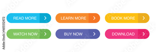Collection of Forward ui,ux button design. Read more, learn more, book more, watch, buy now, download button symbol