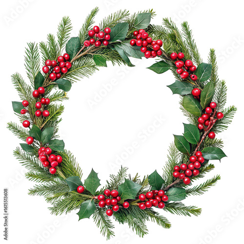 christmas round wreath ring in watercolor style png painted wreath isolate png holiday floral art PNG transparent background image