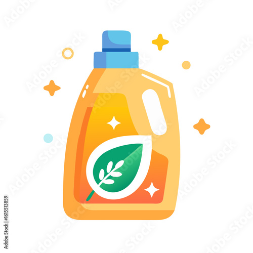 Vector illustration of eco-friendly dishwashing liquid bottle with a leaf symbol