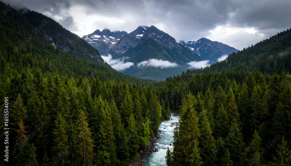 Obraz premium Mountain valley with river and clouds